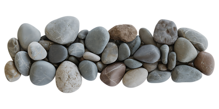 Collection of Smooth Polished River Stones Isolated on Transparent Background,Pile of Natural Gray Rocks Isolated,Grey Rocks and Stones Pile on Sandy Base,Dark Grey Rocks Piled Together for Natural,Ai