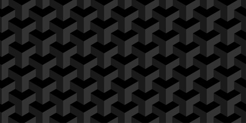 Vector minimal black abstract cube square geometric tile mosaic wall grid wallpaper. black and gray geometric block cube structure texture background.	
