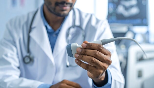 Doctor holding ultrasound probe