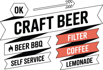 Fototapeta premium Vibrant graphic showcasing craft beer, BBQ, coffee, and lemonade options
