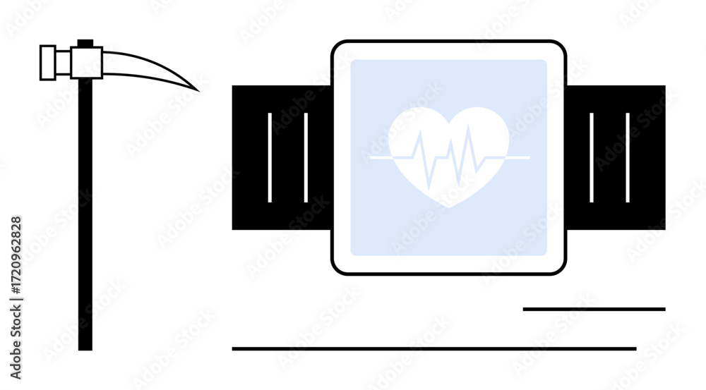 Poster smartwatch with heart and pulse icon beside scythe combining advanced health tracking and mortality 