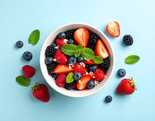 Colorful berry salad in a white bowl