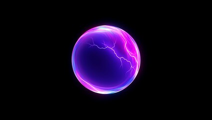 Abstract glowing oval orb with vibrant purple and pink neon lights against a stark black background representing energy or a futuristic concept
