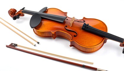 Fototapeta premium Violin and bow on white background