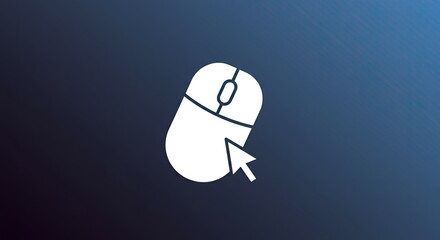 A white computer mouse with a cursor on a blue gradient background.