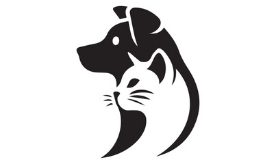 Dog and Cat Silhouette Icon – Negative Space Pet Vector for Animal Care Branding