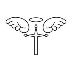 Halo and cross with wings icon vector. Angel wings illustration sign. Deceased symbol or logo. Halo mark.