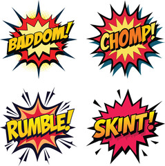 Comic Book Style Sound Effect Burst Set with Onomatopoeia Words