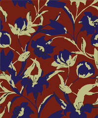 Big flower,Seamless watercolor floral pattern, flowers elements, green leaves branches on dark black background; for wrappers, wallpapers, postcards, greeting 