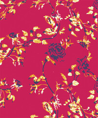 Big flower,Seamless watercolor floral pattern, flowers elements, green leaves branches on dark black background; for wrappers, wallpapers, postcards, greeting 