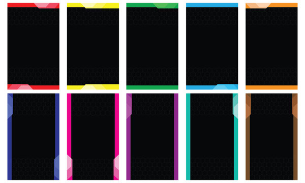 vertical black background graphic vector with multicolored abstract ornaments and empty area for text or title on technology theme