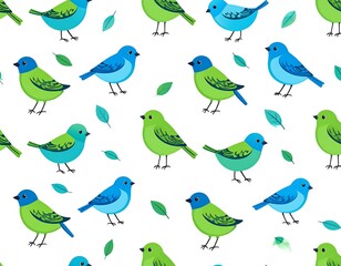 Colorful birds and leaves repeating pattern