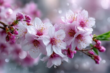 Obraz premium Pink and White Cherry Blossoms After Rain