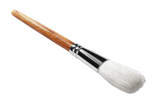 Wooden-handled paintbrush, angled view