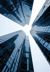 Low shot of visual dynamics of modern glass building background | wallpaper 