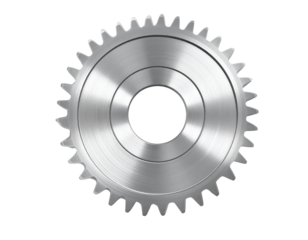  Large Silver Gear, Front View, Isolated on Transparent Background