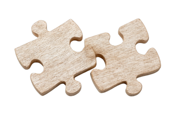 Two light-tan wooden puzzle pieces joined
