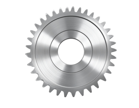  Large Silver Gear, Front View, Isolated on Transparent Background