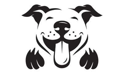 Happy Dog Face Icon – Black & White Vector with Paws and Tongue for Pet Branding