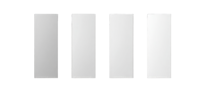 Four blank, framed rectangles