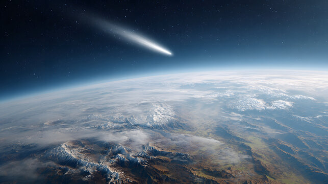arth and Giant Comet Approaching from Space &ndash; Cinematic Cosmic Scene