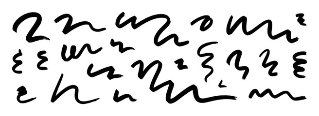 Abstract Black Brush Strokes and Squiggles on White Background
