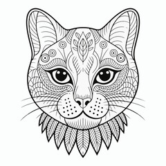 Elegant Cat Face Zentangle Style Artwork Intricate Black and White Line Art for Relaxation