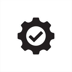 A simple black gear icon representing settings. The design features a bold gear shape with a circular center, symbolizing configuration, control, and system preferences. It is perfect for use in appli