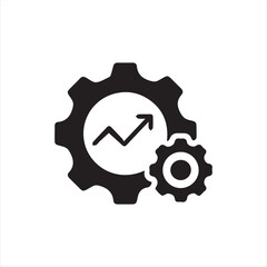 A simple black gear icon representing settings. The design features a bold gear shape with a circular center, symbolizing configuration, control, and system preferences. It is perfect for use in appli