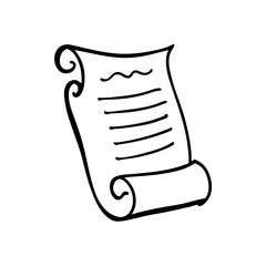Drawn scroll with writing on transparent background