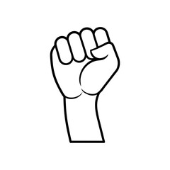Raised fist outline icon on transparent background