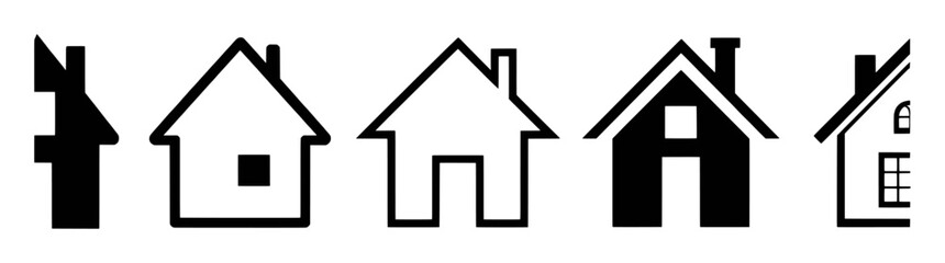 Collection of Diverse House Icons and Silhouettes on White Background