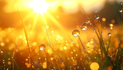 Dew-kissed grass at sunrise