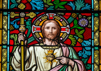 Stained glass (19th century) of Sacred Heart of Jesus Christ.