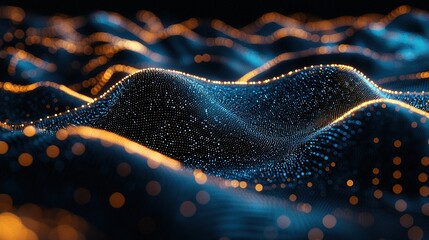 Obraz premium Blue Orange Particle Waves with Bokeh: Tech Art Background