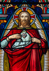 Stained glass (19th century) of Sacred Heart of Jesus Christ.