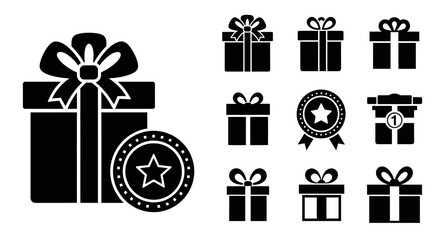 Minimalist Gift Box Vector Icon Set with Reward and Prize Glyphs