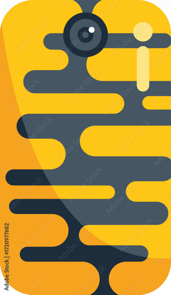 Poster modern smartphone with rounded edges showing abstract zebra pattern design on its back, concept of a