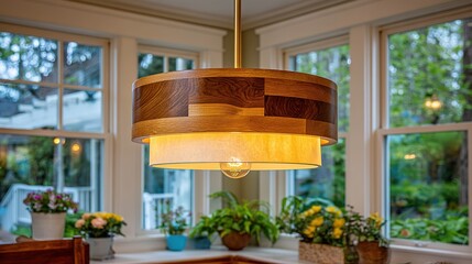 Wooden Pendant Light in a Bright Room