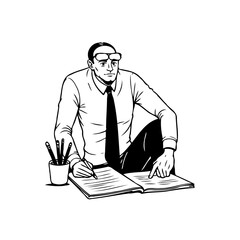 Monochrome depiction of thoughtful professional brainstorming unique ideas in solitude and deep