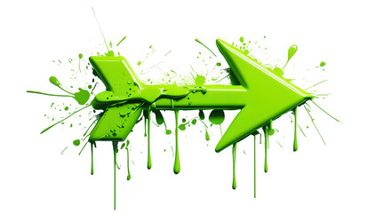 Green arrow icon with paint splatters and drips Modern abstract design Vector illustration Isolated on white background