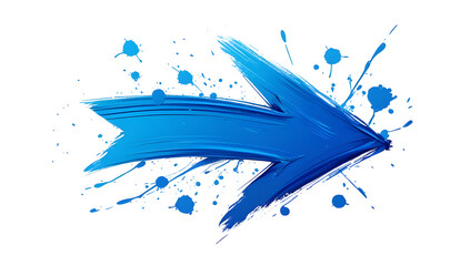 Blue paint arrow graphic design element direction indicator paint splatters Vector illustration Isolated on white background