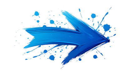 Blue paint arrow graphic design element direction indicator paint splatters Vector illustration Isolated on white background