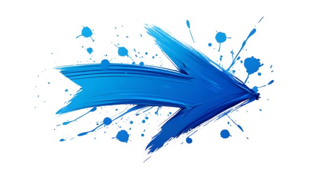 Blue paint arrow graphic design element direction indicator paint splatters Vector illustration Isolated on white background