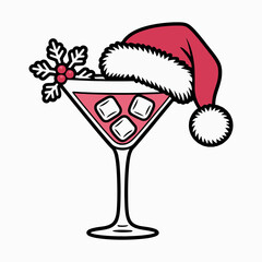 Christmas Cocktail with Santa Hat and Snowflake Decoration