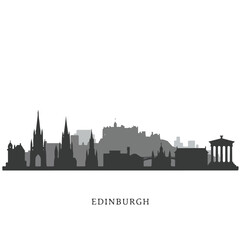 Naklejka premium Gray silhouette of the edinburgh city skyline. Perfectly defined image suitable for travel brochures, website banners, and social media posts.
