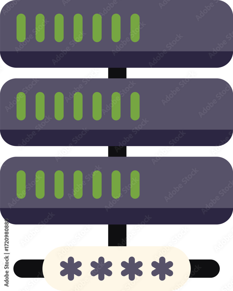 Poster this vector illustration shows a server rack with password protection, representing the concept of d