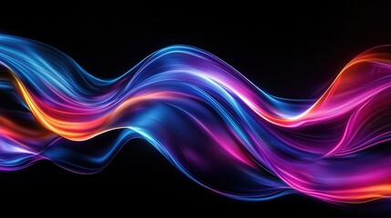 Obraz premium 3D rendered colorful neon light wave lines on black background, abstract gradient night scene wallpaper 