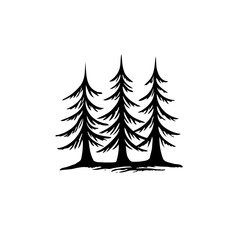 Simple aesthetic monochrome sketch of three pine trees evoking wilderness and natural beauty