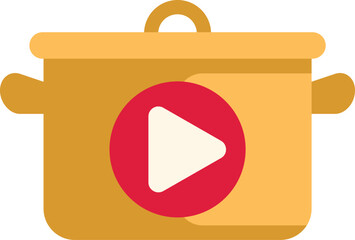 Cooking pot showing play button for online culinary content, video recipe and tutorial concept